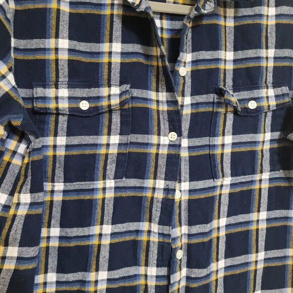 Old‎ Navy Womens Boyfriend Plaid Shirt S Blue & Yellow Flannel Top - Picture 2 of 7